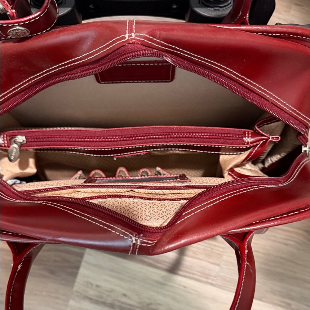 Red Leather Rolling Laptop Briefcase - Picture 6 of 6
